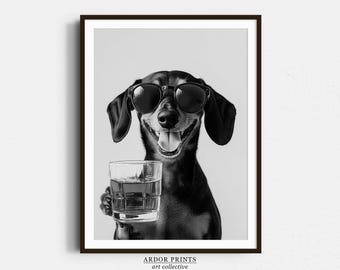 Dachshund Whiskey Art Print: Funny Dog Bar Cart Decor (Digital Download)
