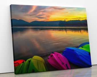 Kayaks at Sunset Fine Art Photography Print, Tupper Lake Adirondack Cabin, Nature Wall Art