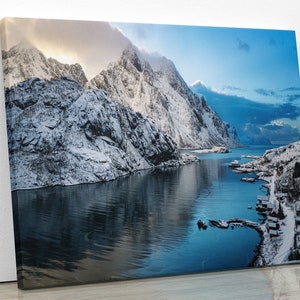 Maervoll View in Winter | Mountain Lovers Photo Gift Lofoten Islands Norway Landscape Photography Wall Art Print for Home Office Decor