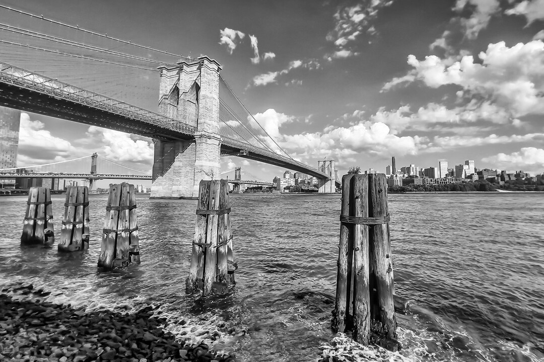 NYC Wall Art Downtown Manhattan Brooklyn Bridge Black White Fine Art