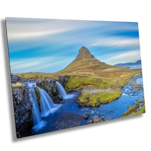 Monte Kirkjfell Cascate islandesi / Stampa di viaggio in Islanda, carta fine art, incorniciata/senza cornice, tela, acrilico, metallo, spedizione gratuita