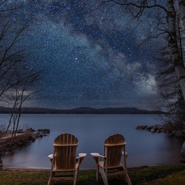 Milky Way Galaxy Night Sky Print Adirondack Lake Cabin Wall Art Gift Adirondacks Lover Fine Art-For Decorating Art-for Decorator