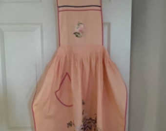 Vintage Apron Embroidered with Halter and Tie Back