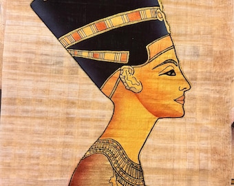 ネフェルティティ女王のパピルスアート - 手描きの古代エジプトの