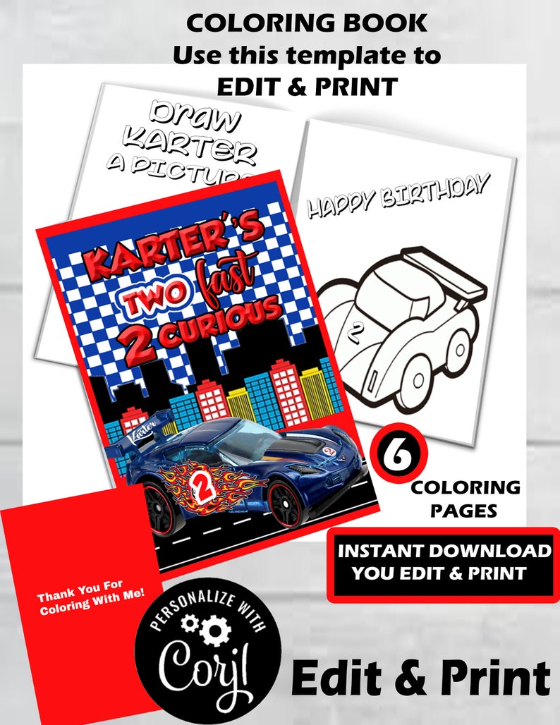 2 Fast 2 Curious - Editable Coloring Book - Etsy