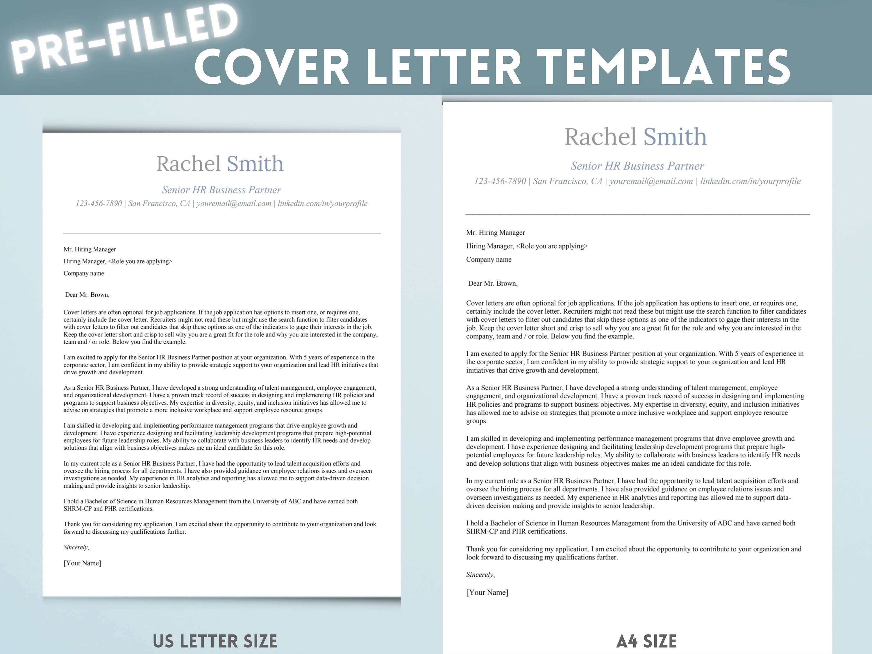 HR Resume ATS Friendly Template Prefilled Editable Skills Cover Letter ...