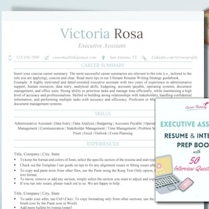 May include: A resume and interview prep book with a blue cover and the text "Executive Assistant Resume & Interview Prep Book with 50 Interview Questions". The book is open to reveal a laptop with a blue screen and a cell phone.