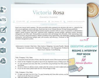 Resume and Interview Planner Bundle | Executive Assistant ATS Friendly Resume Templates, Interview Questions, Worksheets, Cover Letter