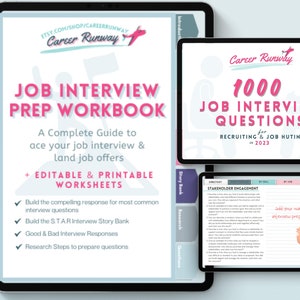 Job Interview Prep Workbook with 1000 Real Behavioral Interview Questions, STAR Story Bank, Step-by-Step Guide,Planner, Editable Worksheets