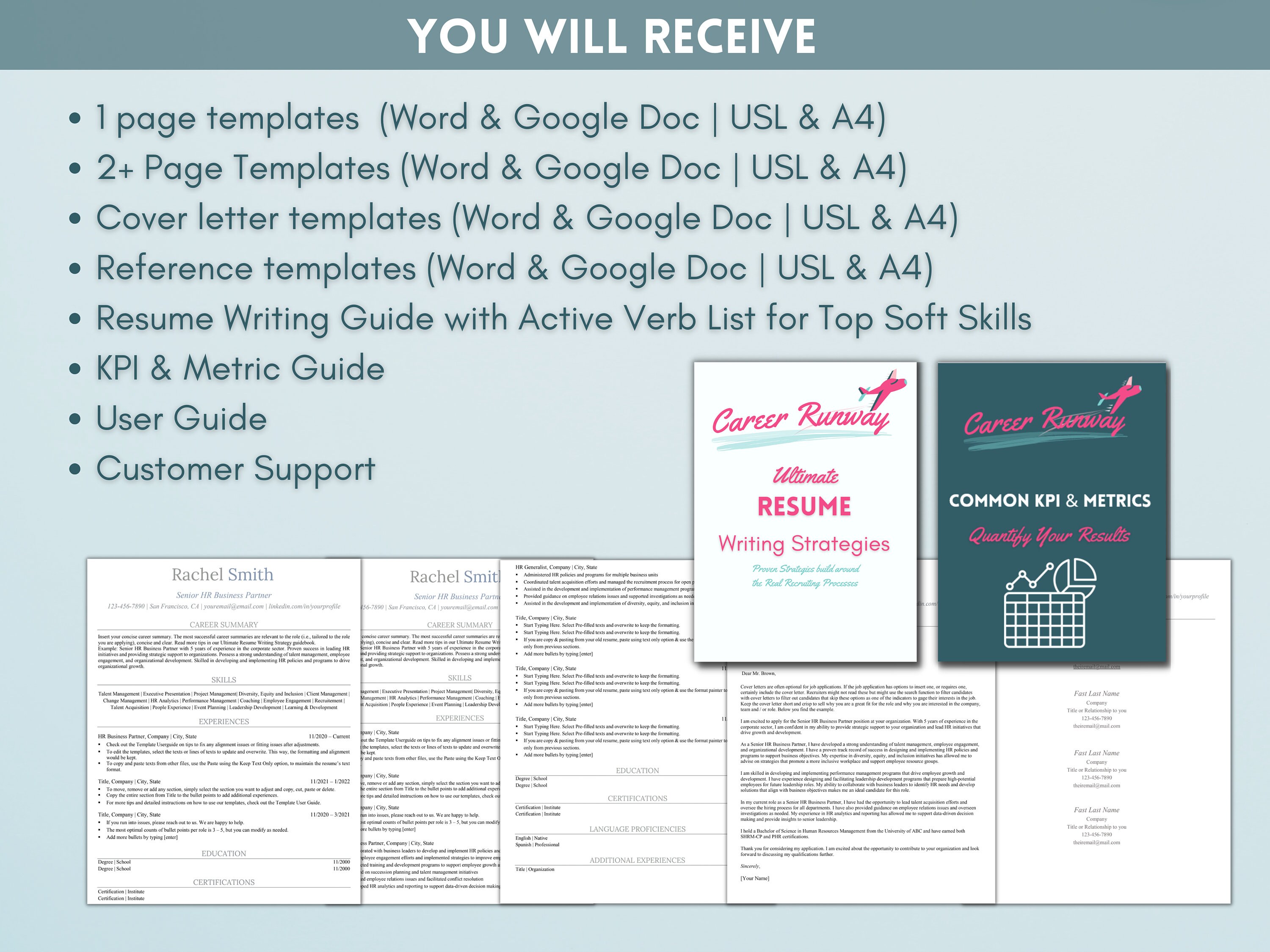 HR Resume ATS Friendly Template Prefilled Editable Skills Cover Letter ...