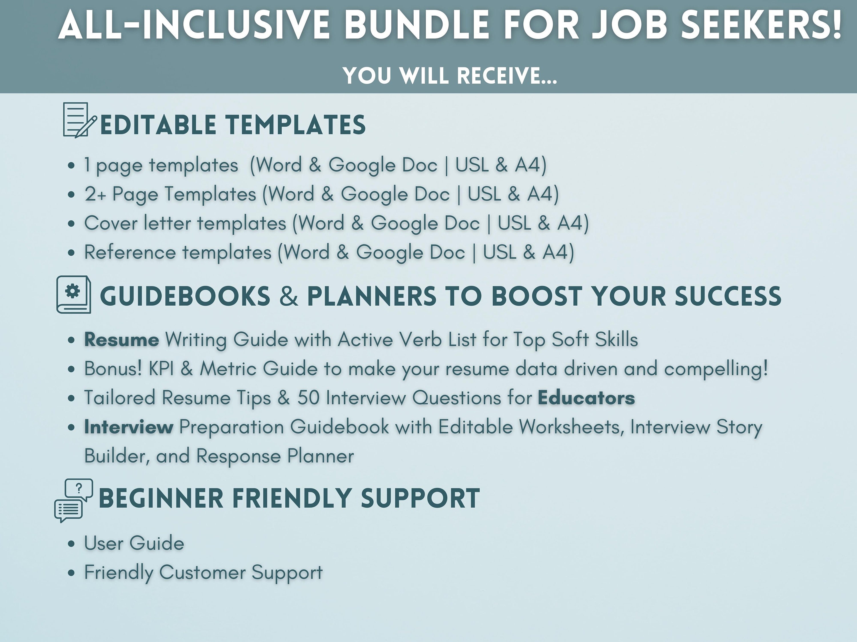 Teacher Resume and Interview Planner Bundle, Professional Editable Resume  Templates for Educator and Teaching Jobs, Interview Prep Workbook - Etsy, image size:3000x2250