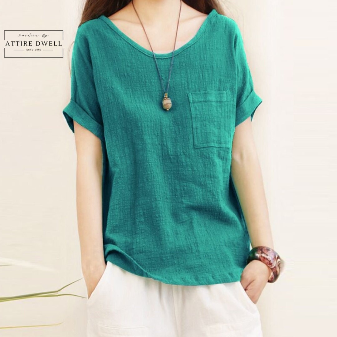 Boho Style Cotton Linen Blouse, Women Summer Boho Tops, Luxury Cotton