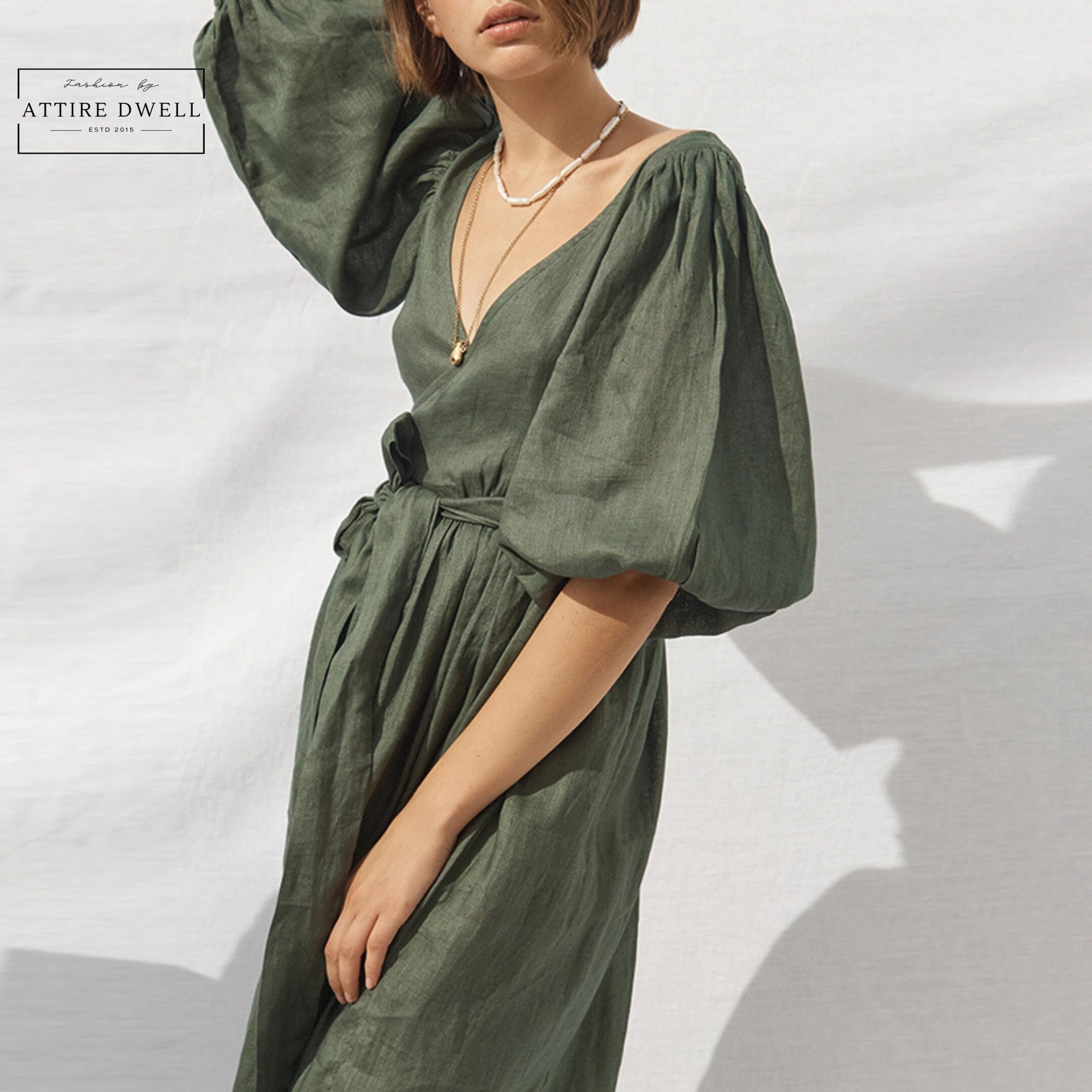 Green Linen Dress S -  Australia