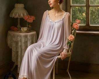 Vintage Victorian Lace Nightgown, White Cotton Sleepwear for Women, Fairy Princess Loungewear, Loose Coquette Cottagecore Night Dress