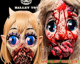 Super gory anime girl bloody mask ultra-nasty girl eating intestines bloody face Halloween latex mask haunted house mask