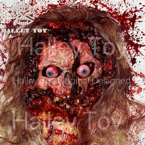 Super bloody, nasty gore smashed face prop, ultra realistic haunted house prop, bloody realistic fx prop Halley Toy gore movie quality prop