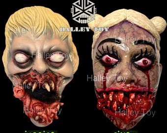 Primera máscara de lujo del mundo devoradora de niños, diseñada originalmente por Halley Toy, máscara de Halloween de zombi súper espeluznante y sangrienta.