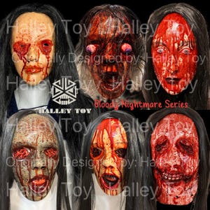 Máscaras de la serie Halley Toy Bloody Nightmare, máscara de látex con figura femenina súper sangrienta y espeluznante, máscara de cosplay para fiesta en casa embrujada de Halloween, máscara de mujer sangrienta