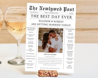 Newspaper Wedding Program Template | Unique Wedding Program | The Newlywed Post | Editable Template