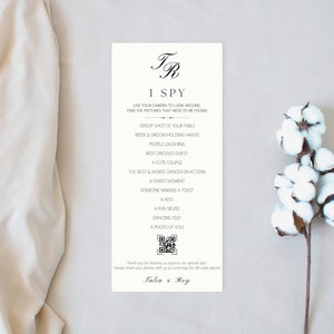 QR Code Monogrammed I SPY Wedding Game | Calligraphy | Guest Photo Sharing | Editable Template