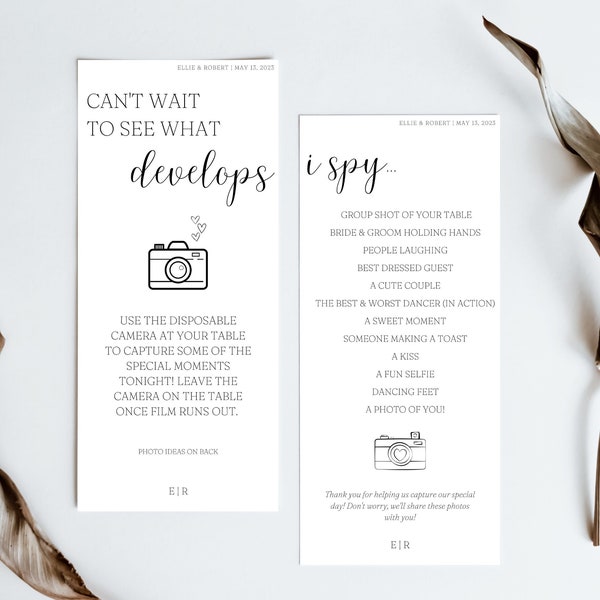 Disposable Camera I SPY Wedding Game | Modern Monogram | Editable Template