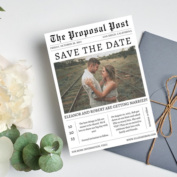 Newspaper Save the Date | The Proposal Post | Editable Template