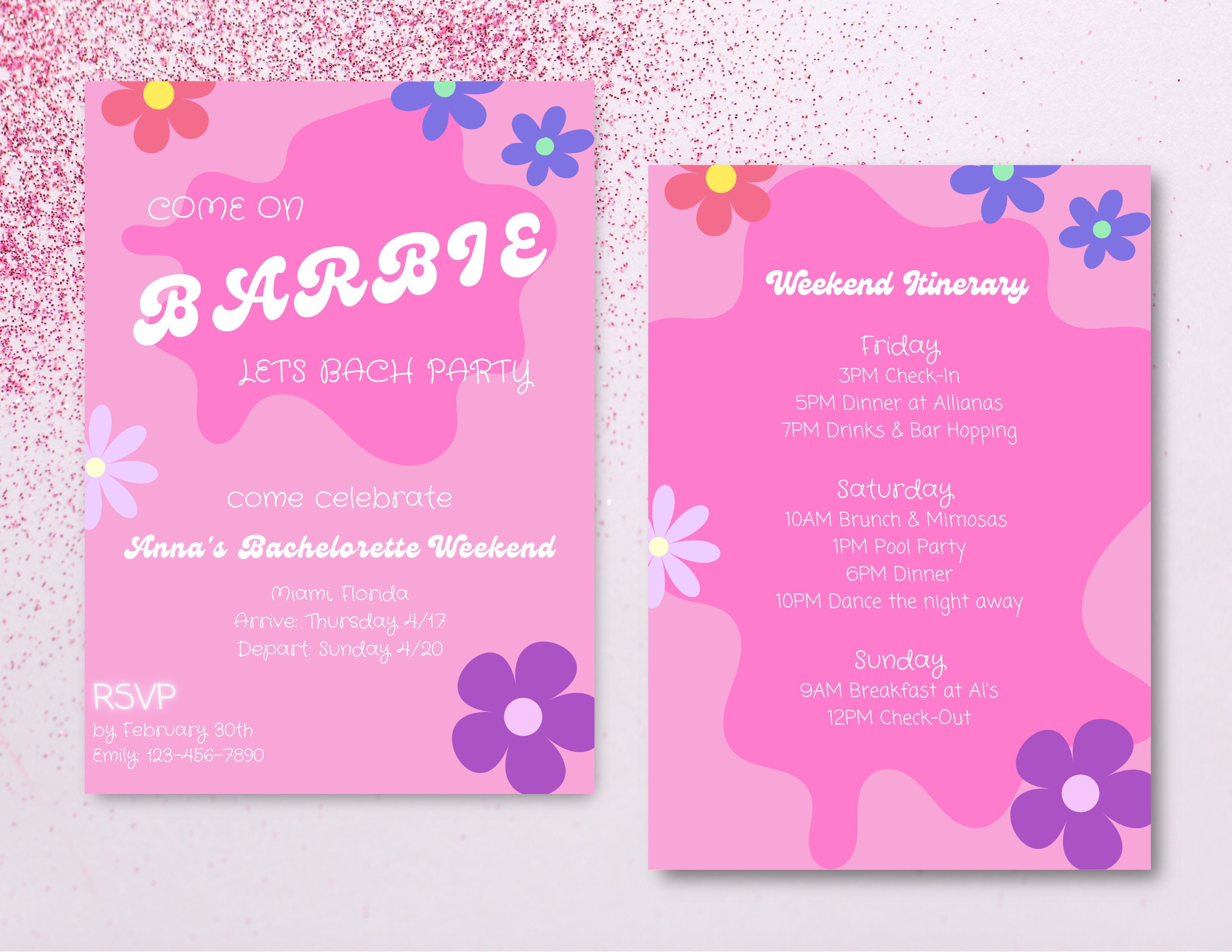 Barbie Bachelorette Party Invitation Template Pink Lets Bach Party Invite with Weekend Itinerary