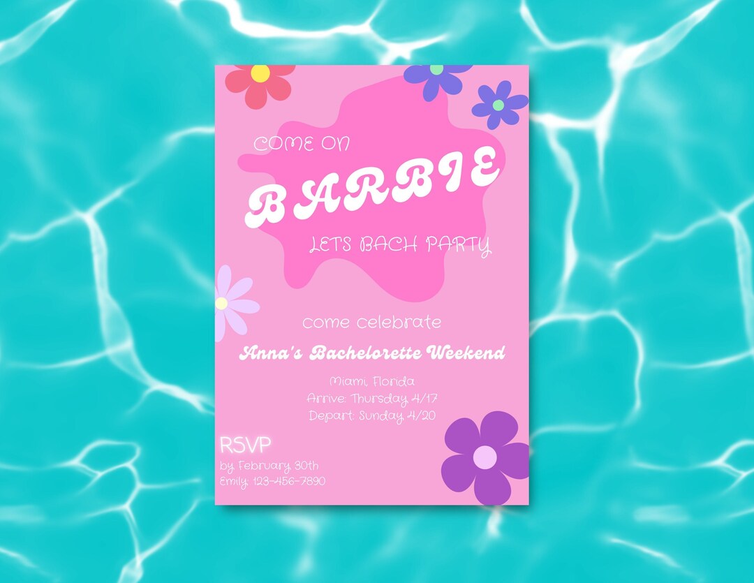 Barbie Bachelorette Party Invitation Template Pink Let's Etsy