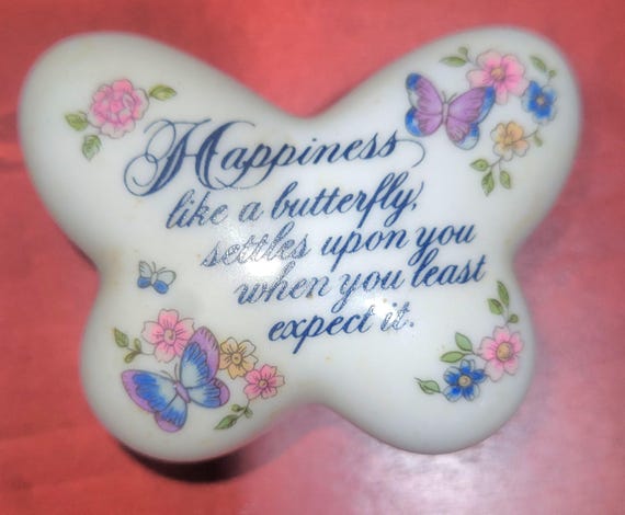 Avon Happiness Butterfly Shaped Porcelain Ring Trinket Box