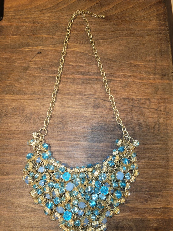 Vintage Runway Blue Tone Bib Necklace