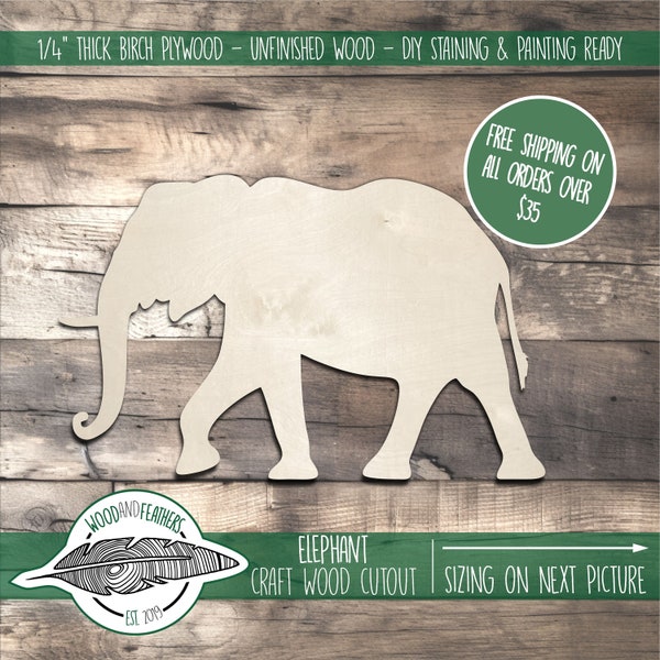 Elephant Customizable Wooden Cutout, High-Quality Plywood, Sustainable and Durable Decor, Ideal for DIY Crafts, Wall Art, Wildlife-Themed