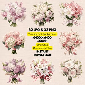 Braut Blumenstrauß Clipart PNG sofortiger Download für Hochzeit Einladungen Karten, druckbare Wand Kunst Dekor Journaling