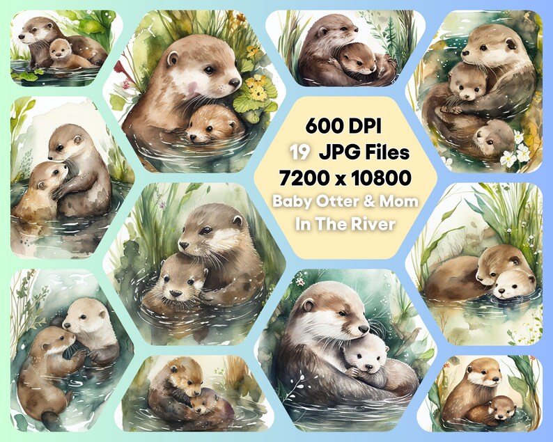 Baby Otter & Mom in River Clipart Bundle 19 Instant Digital - Etsy
