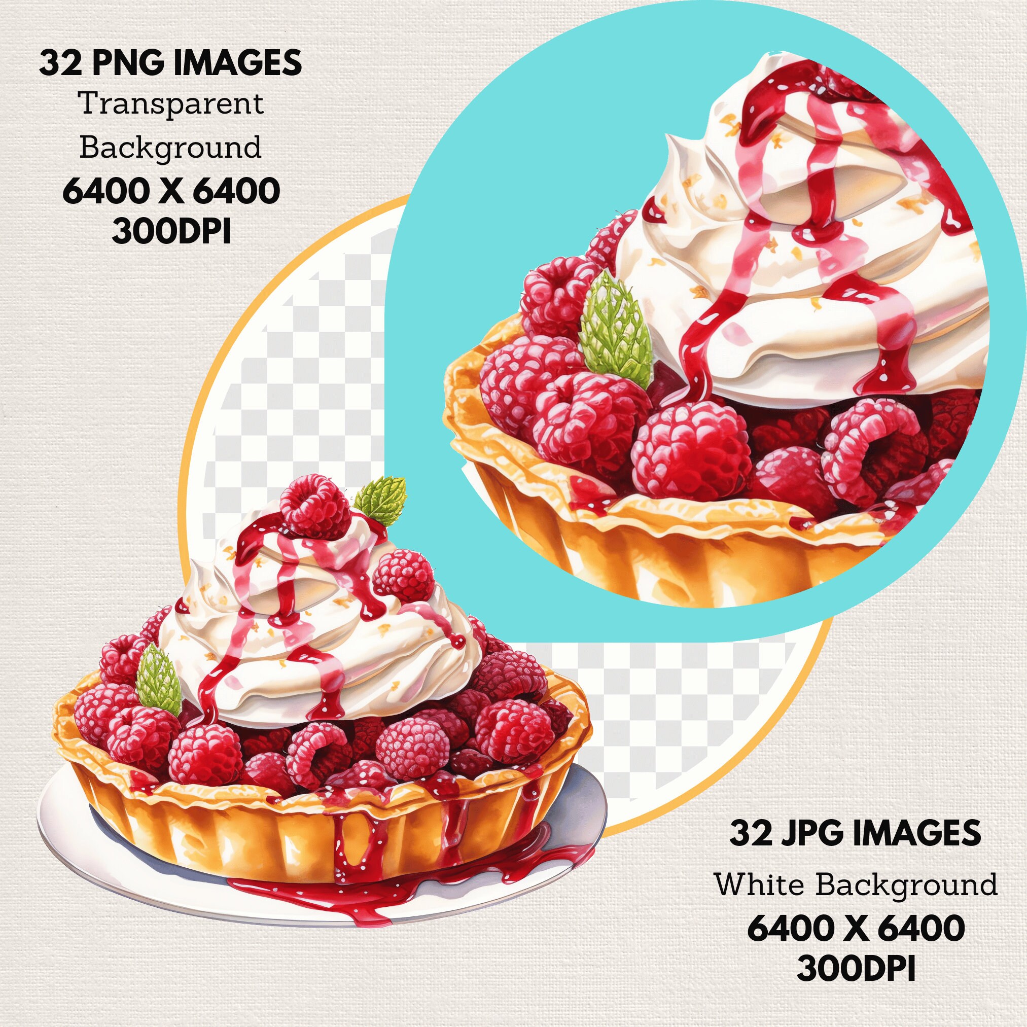 Raspberry Dessert Watercolor Clipart PNG JPG Bundle Instant Digital ...