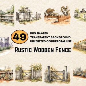 Rustic Wooden Fence Watercolor Clipart PNG JPG Bundle Instant - Etsy