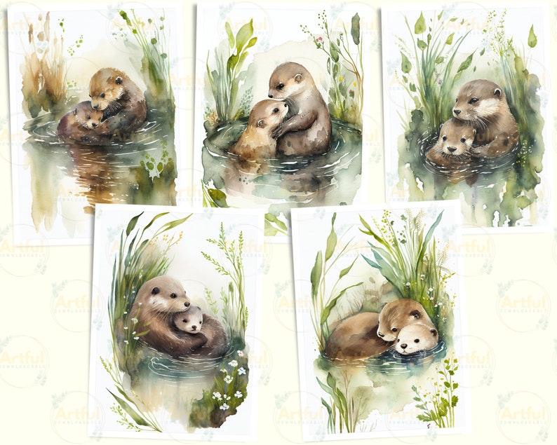 Baby Otter & Mom in River Clipart Bundle 19 Instant Digital - Etsy