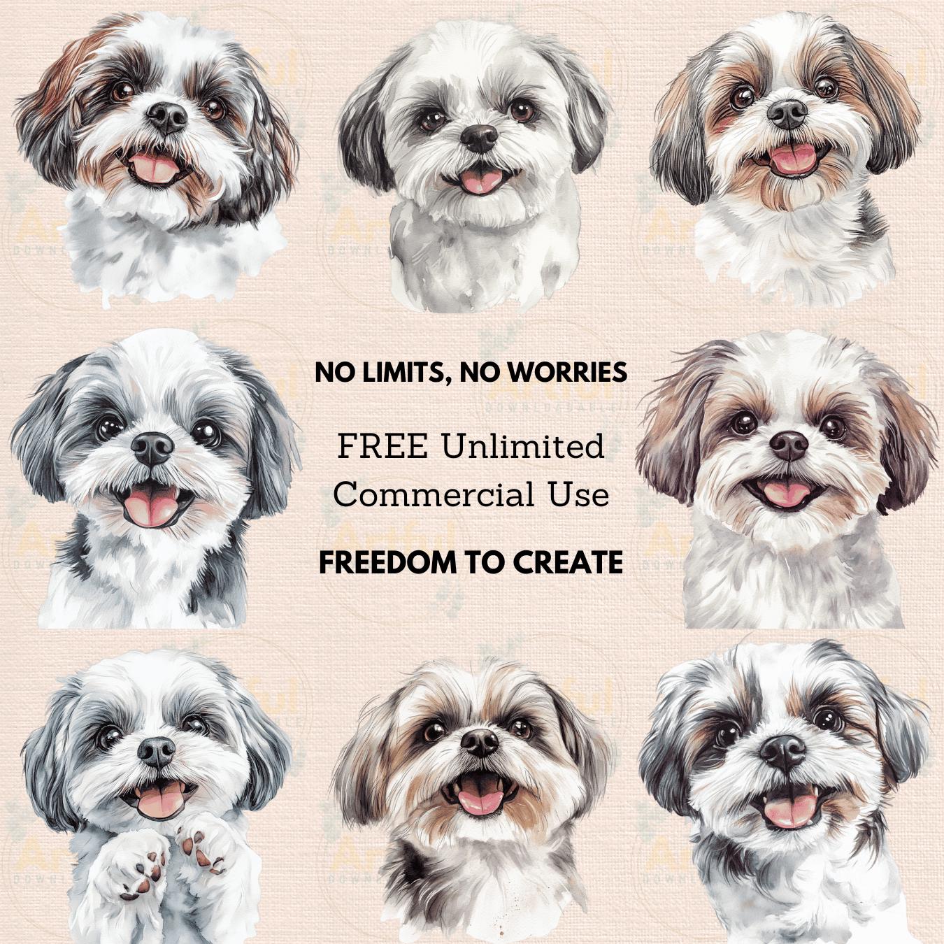 Shih Tzu Portrait Watercolor Clipart PNG JPG Bundle Birthday Invitation ...