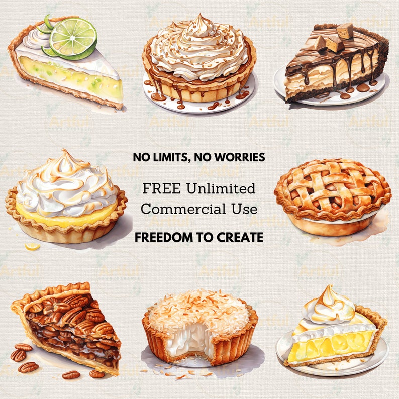 Delicious Sweet Pie Watercolor Clipart PNG JPG Bundle Instant Digital ...