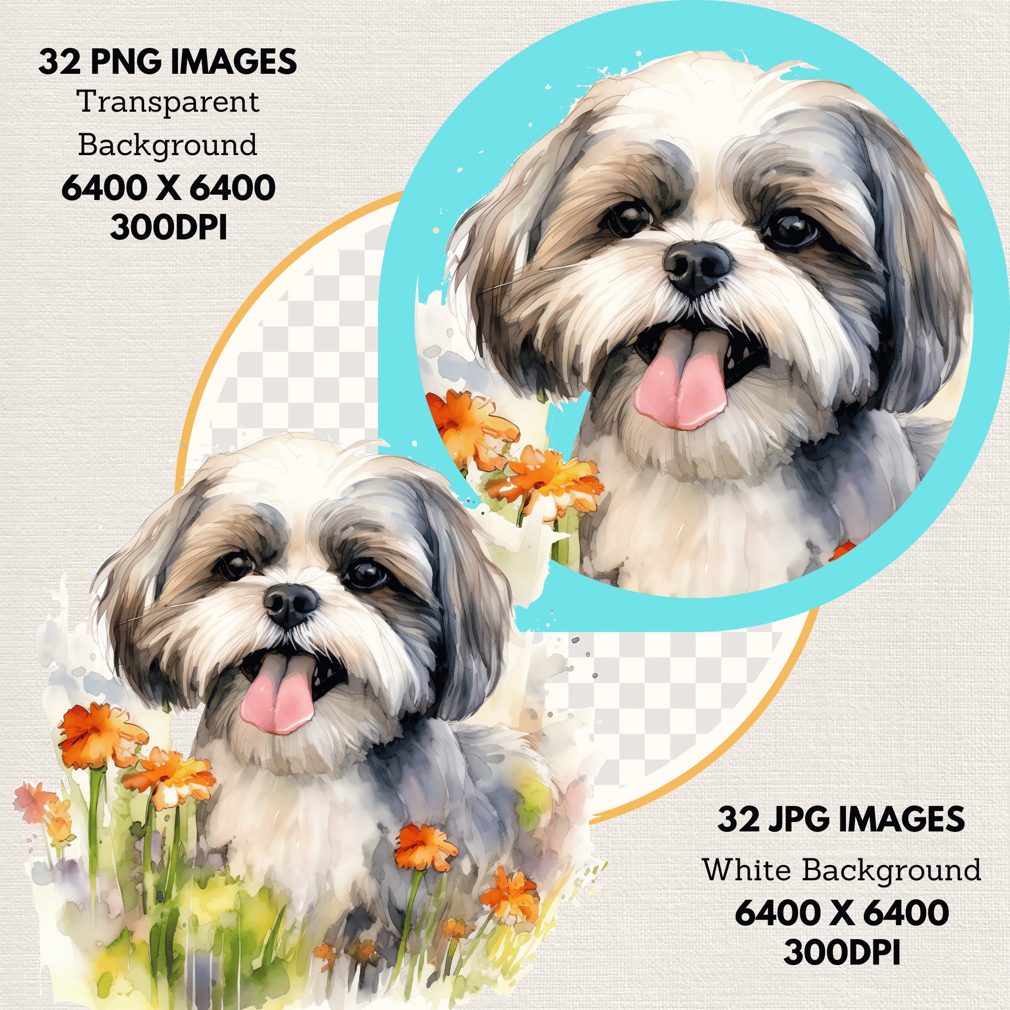 Cute Shih Tzu Watercolor Clipart Bundle DIY Birthday Invitation Card ...