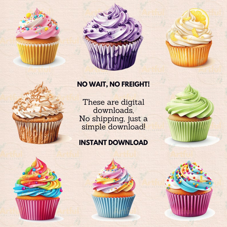 Cupcake Watercolor Clipart PNG JPG Bundle Instant Digital Download ...