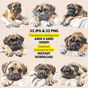 Mastiff rusten deken aquarel clipart PNG JPG bundel maken verjaardag uitnodigen papier scrapbooking dagboek afdrukbare decor kwekerij Wall Art