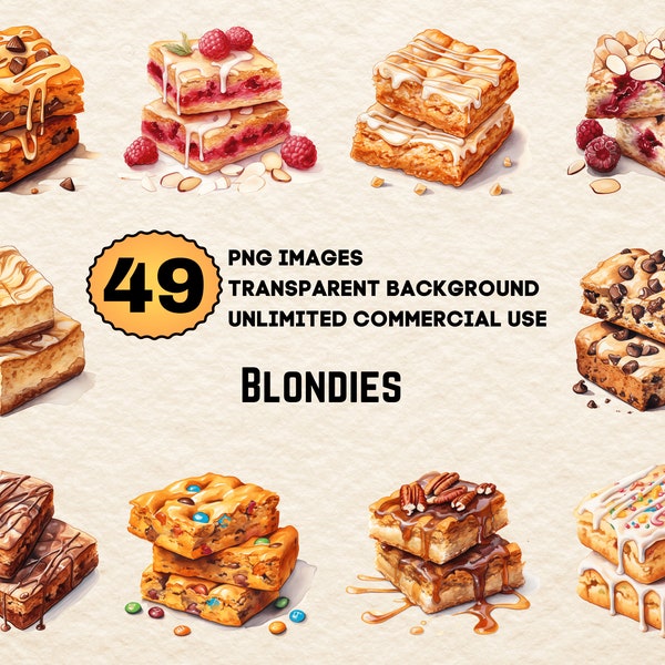 Blondies Watercolor Clipart PNG JPG Bundle Instant Digital Download, Unlimited Commercial Use, Making Birthday Invitation Card, Paper Craft