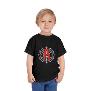 Camiseta infantil de manga curta com letra A vermelha em negrito, camiseta do Homem-Aranha, camiseta com tema de aniversário do Homem-Aranha, uso diário, moda infantil da moda