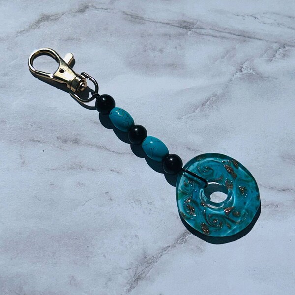 Handmade Blue Black and Gold Cute Fashionable Keychain 4 Inches