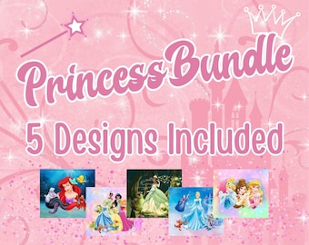 Princess Bundle 20oz Skinny Tumbler Design Template, PNG Digital Download, 5 Designs Included