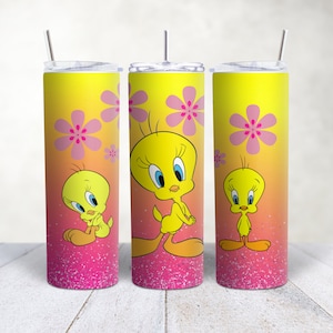 Plantilla de diseño de vaso flaco de Tweety Bird 20oz, descarga digital PNG
