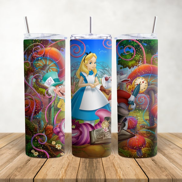 Alice In Wonderland Trippy 20oz Skinny Tumbler Design Template, PNG Digital Download