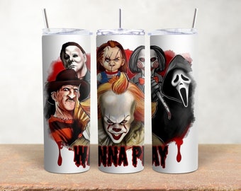 Horror Halloween Scary Wanna Play 20oz Skinny Tumbler Design Template, PNG Digital Download