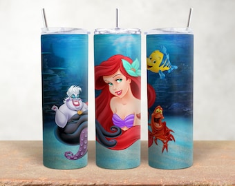 Little Mermaid 20oz Skinny Tumbler Design Template, PNG Digital Download
