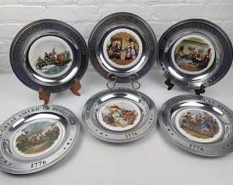 Set of 6 Williamsport Foundry American Bicentennial 1976 Commemorative Pewter Plates